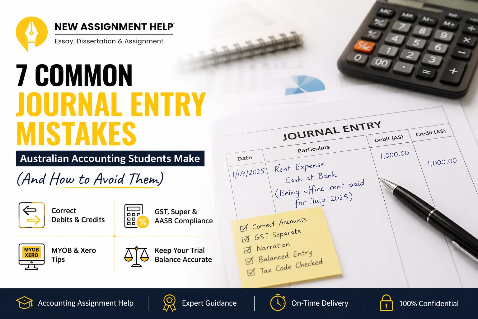 Common journal entry mistakes in Australian accounting assignments with GST, MYOB, Xero, and Perdisco examples